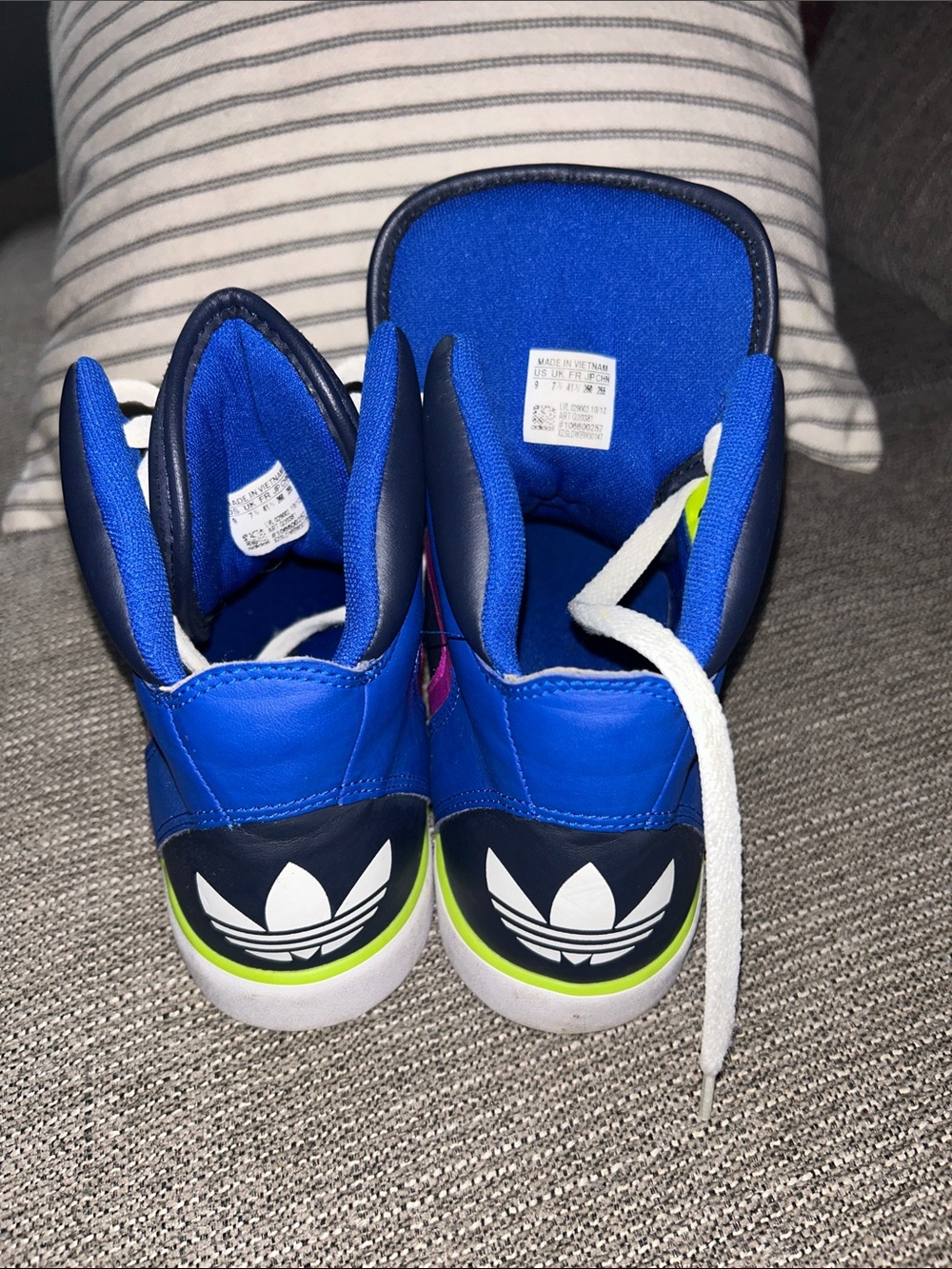 adidas High-Top Sneakers in Navy, Blue, Magenta & Neon Yellow - Picture 2 of 6